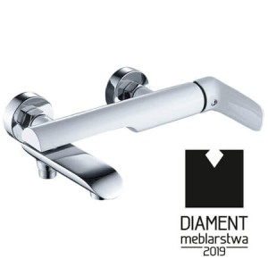 Laveo Alea - bateria wannowa ścienna z ruchomą wylewką bez zestawu natryskowego chrom/biały