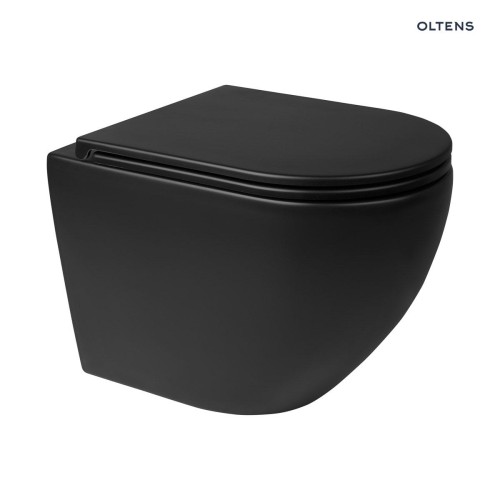 Zestaw Oltens Hamnes miska WC wisząca PureRim z powłoką SmartClean z deską wolnoopadającą czarny mat 42514300
