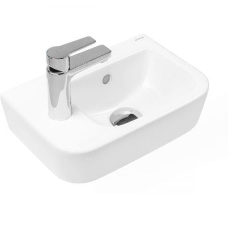 Oltens Vernal umywalka 37x24,5 cm wisząca lewa z powłoką SmartClean biała