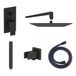 Zestaw Oltens Gota bateria podtynkowa z deszczownicą 30 cm Vindel (S) i kompletem prysznicowym Sog czarny mat 