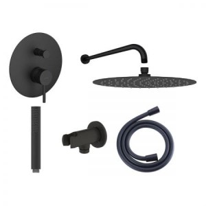 Zestaw Oltens Molle bateria podtynkowa z deszczownicą 30 cm Vindel i kompletem prysznicowym Ume czarny mat 