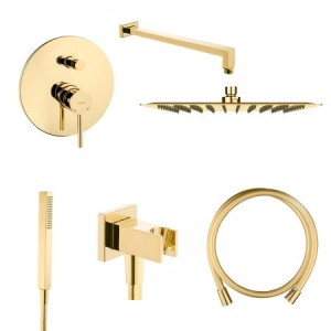 Zestaw Oltens Molle bateria podtynkowa z deszczownicą 30 cm Vindel (S) i kompletem prysznicowym Sog złoty 