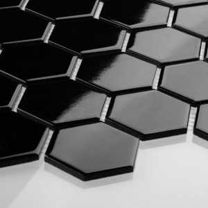 Raw Decor Płytka Heksagon Duży Czarny Połysk HDCS