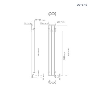 Oltens Stang (e) grzejnik łazienkowy 180x26 cm elektryczny grafit 55117400